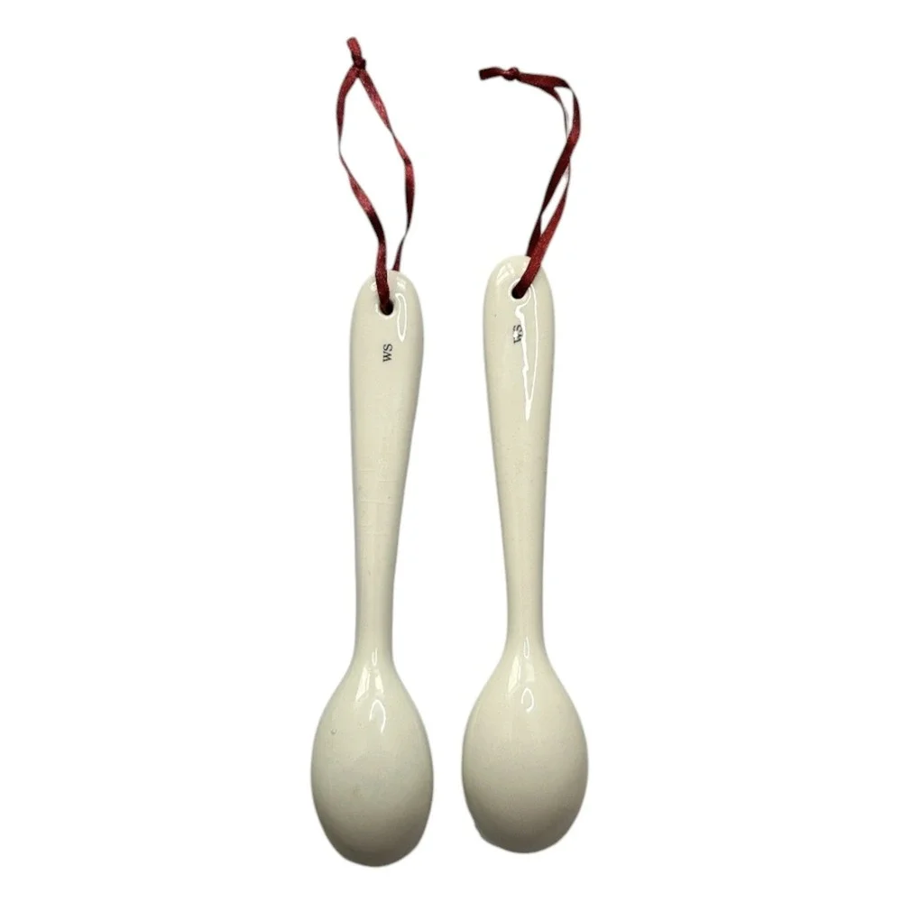 2 WILLIAMS SONOMA Gingerbread Man Chef Spoons Striped Ceramic Christmas 2009